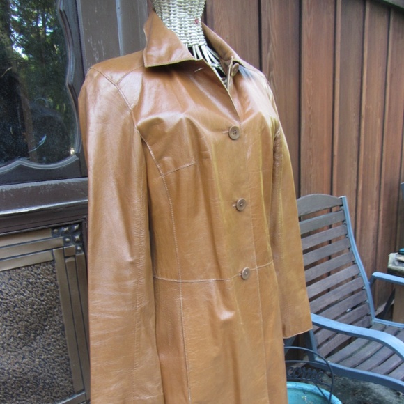 JOHN CARLISLE TAN LEATHER 3/4 LENGTH JACKET XS - Picture 4 of 8